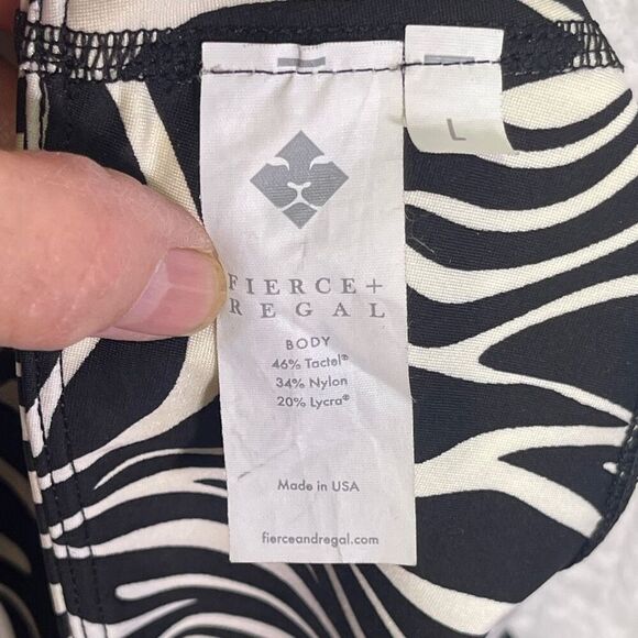 Fierce + Regal Black White Zebra Print Gold Stripe Workout Leggings Size Large - Picture 8 of 9